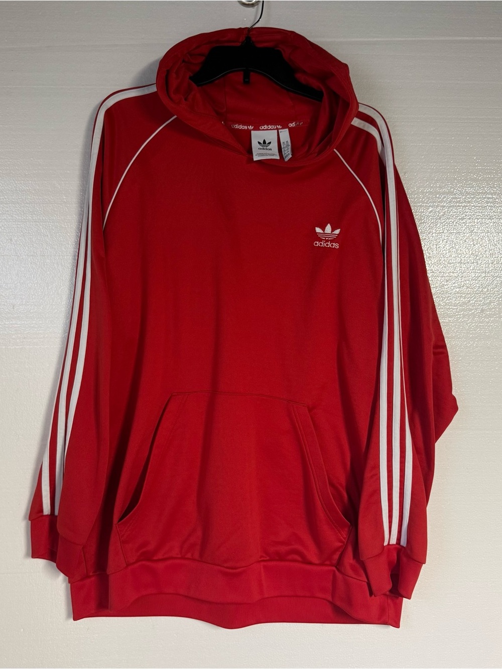 Adidas Originals Men’s 2XL Red Trefoil 3 Stripe Pullover Hoodie Kangaroo Pocket